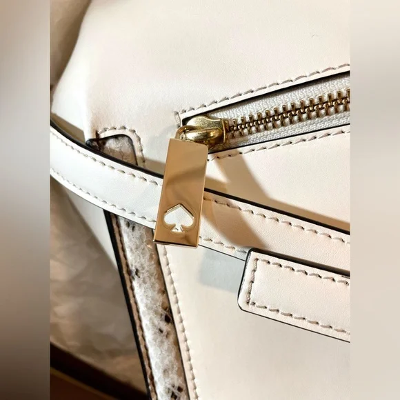 Like New Genuine Leather white large medium convertible bag satchel - Picture 7 of 16